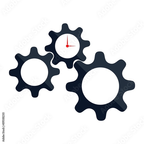 Time Management, gears and clock on white background