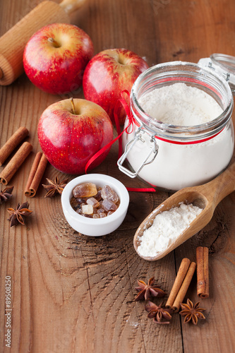Baking ingredients for apple pie