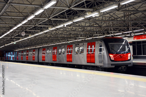 Metro train at the subway station