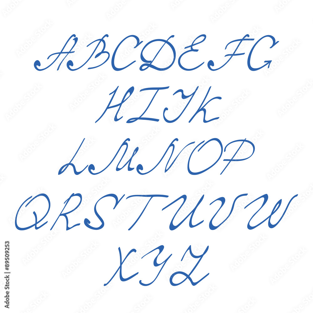 Illustration of hand drawn blue alphabet capital letters Illustration of hand drawn blue alphabet capital letters