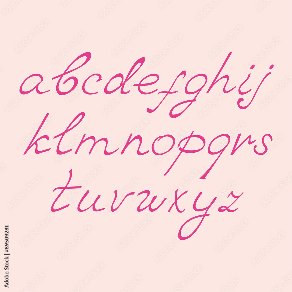 Vector hand drawn pink letters, alphabet on peach background