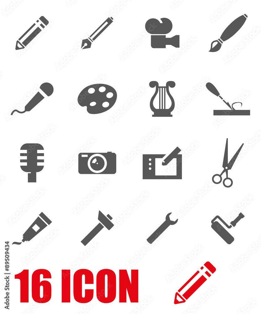Vector grey art tool icon set Vector grey art tool icon set