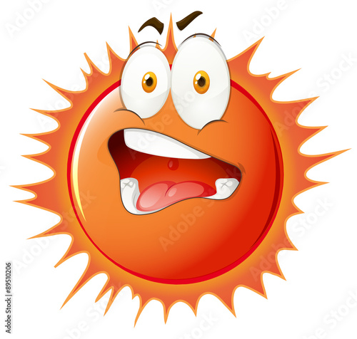 Sun with uncomfortable facial expression.