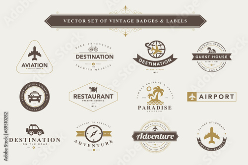 Set of vintage badges and labels.