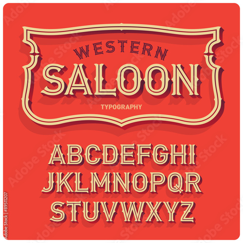 Vintage western style volume font with emblem frame. Warm background.