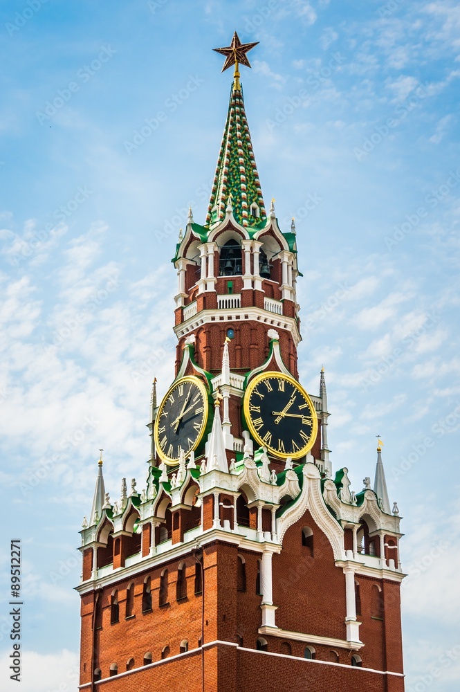 Spasskaya tower of Kremlin on Red Square in Moscow