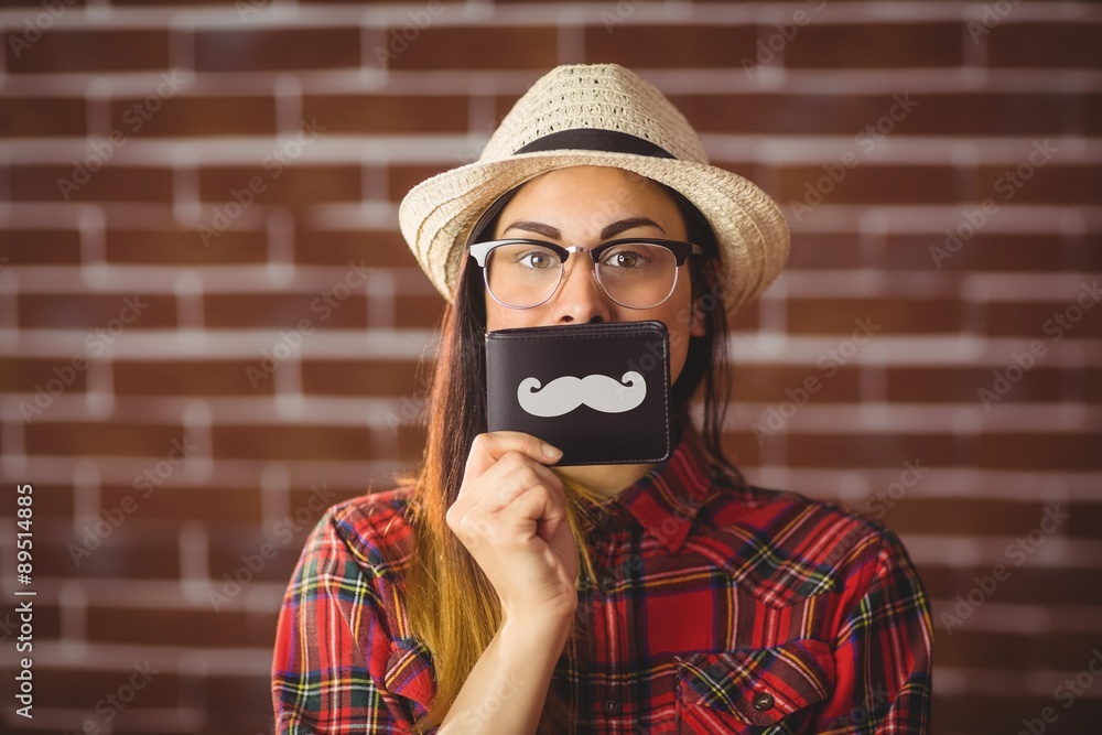 Beautiful hipster with mustache on wallet Beautiful hipster with mustache on wallet