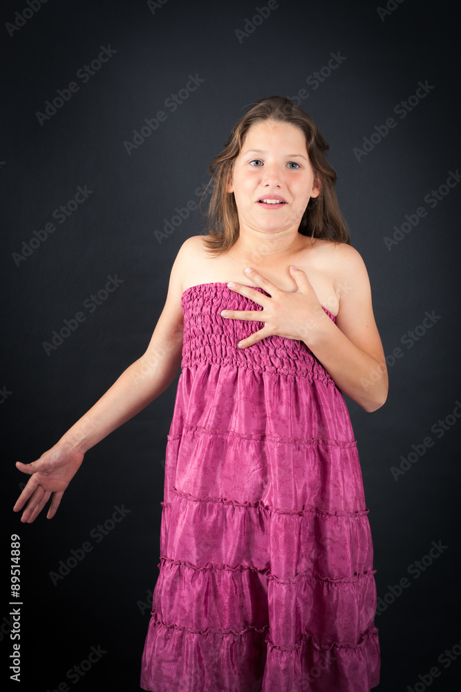 Beautiful girl doing different expressions in different sets of clothes: heart attack Beautiful girl doing different expressions in different sets of clothes: heart attack