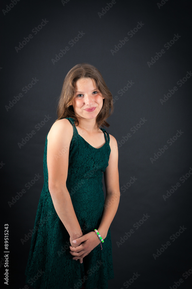 Beautiful girl doing different expressions in different sets of clothes: love Beautiful girl doing different expressions in different sets of clothes: love