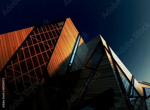 Modern Corporate Buildings in Downtown with Sun Light