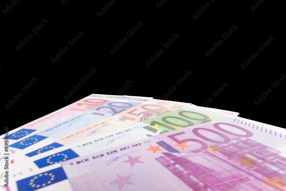 Various euro notes isolated on black background Various euro notes isolated on black background