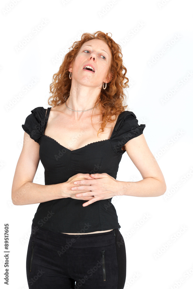 Beautiful woman doing different expressions in different sets of clothes: heart attack Beautiful woman doing different expressions in different sets of clothes: heart attack
