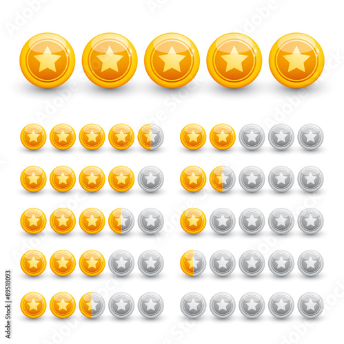 Rating stars on glossy gold spheres