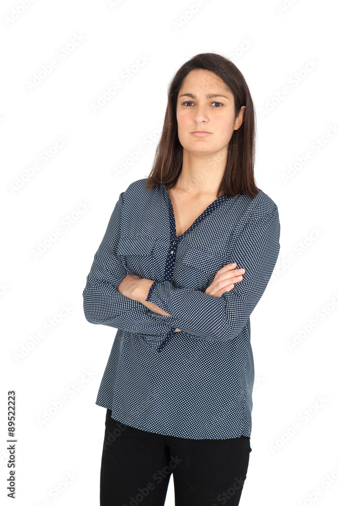 Beautiful women doing different expressions in different sets of clothes: arms crossed