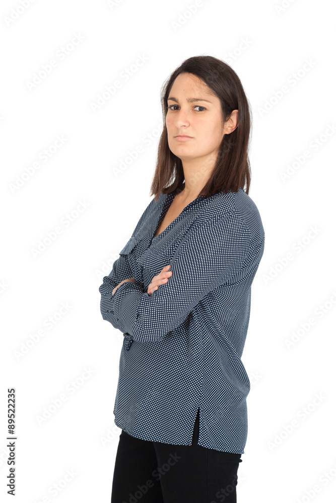 Beautiful women doing different expressions in different sets of clothes: arms crossed Beautiful women doing different expressions in different sets of clothes: arms crossed