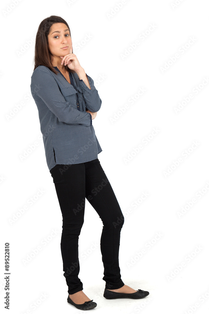 Beautiful women doing different expressions in different sets of clothes: full length posing Beautiful women doing different expressions in different sets of clothes: full length posing