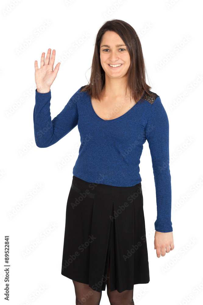 Beautiful women doing different expressions in different sets of clothes: waving Beautiful women doing different expressions in different sets of clothes: waving