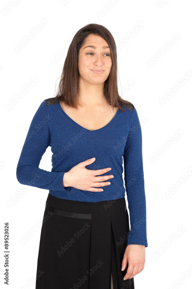 Beautiful women doing different expressions in different sets of clothes: hungry Beautiful women doing different expressions in different sets of clothes: hungry