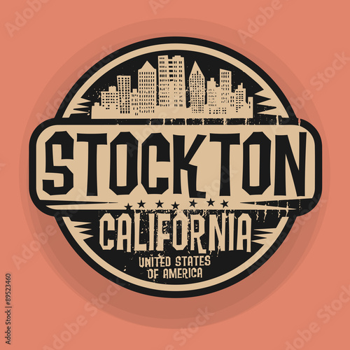 Stamp or label with name of Stockton, California photo