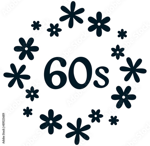 Flower power 1960s logo isolated on white