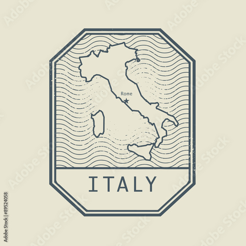 Stamp with the name and map of Italy