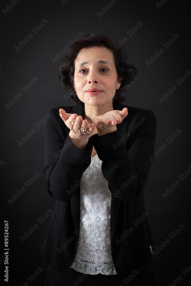 beautiful woman doing different expressions in different sets of clothes: kiss beautiful woman doing different expressions in different sets of clothes: kiss