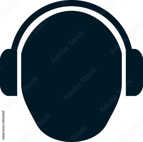 Vector head in headphones isolated on white background