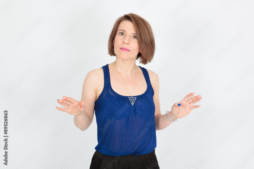 Beautiful woman doing different expressions in different sets of clothes: innocent Beautiful woman doing different expressions in different sets of clothes: innocent
