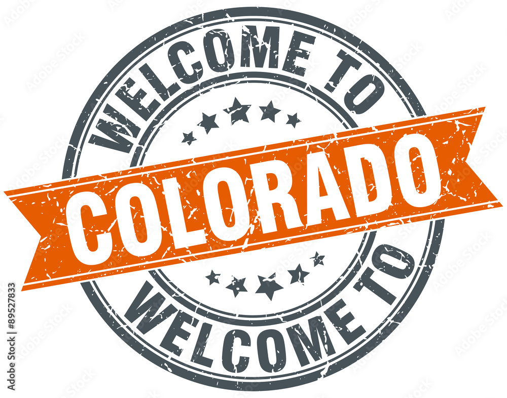 Obraz premium welcome to Colorado orange round ribbon stamp