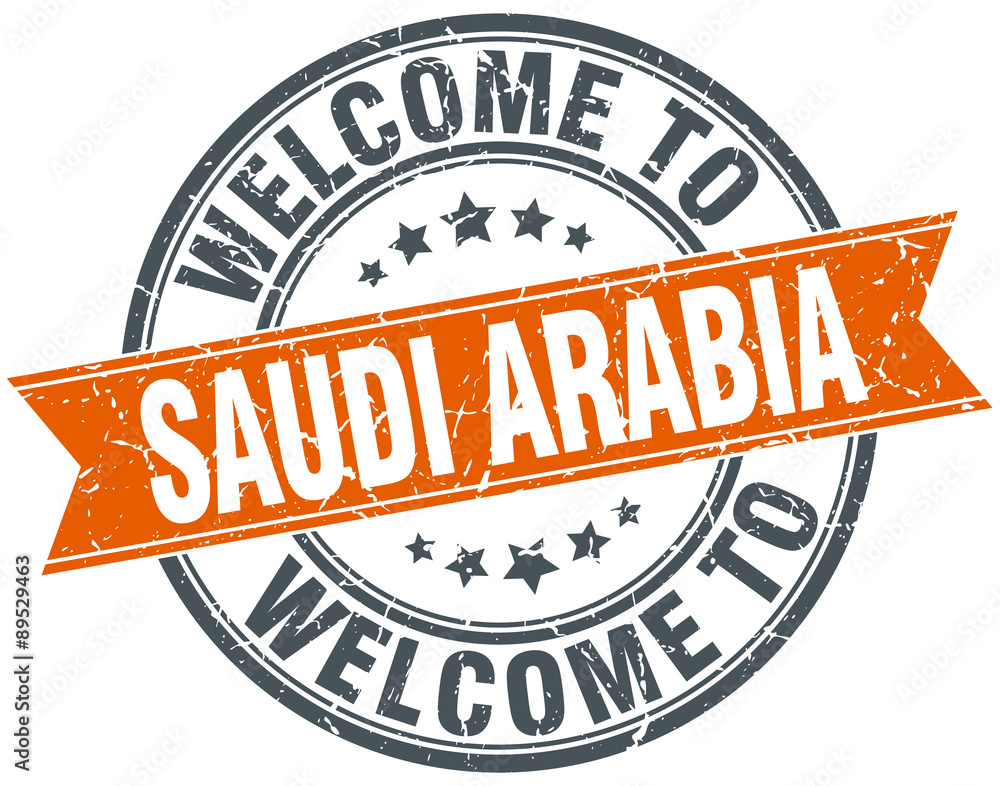 Obraz premium welcome to Saudi Arabia orange round ribbon stamp