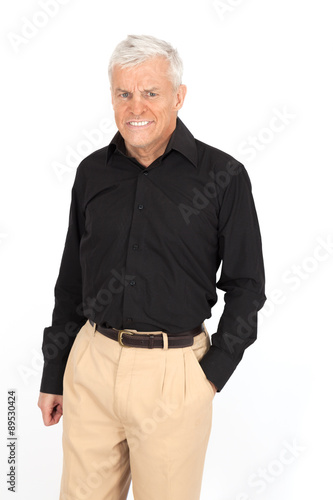 Handsome man doing different expressions in different sets of clothes: angry