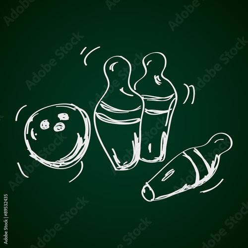 Simple doodle of a bowling ball and skittles