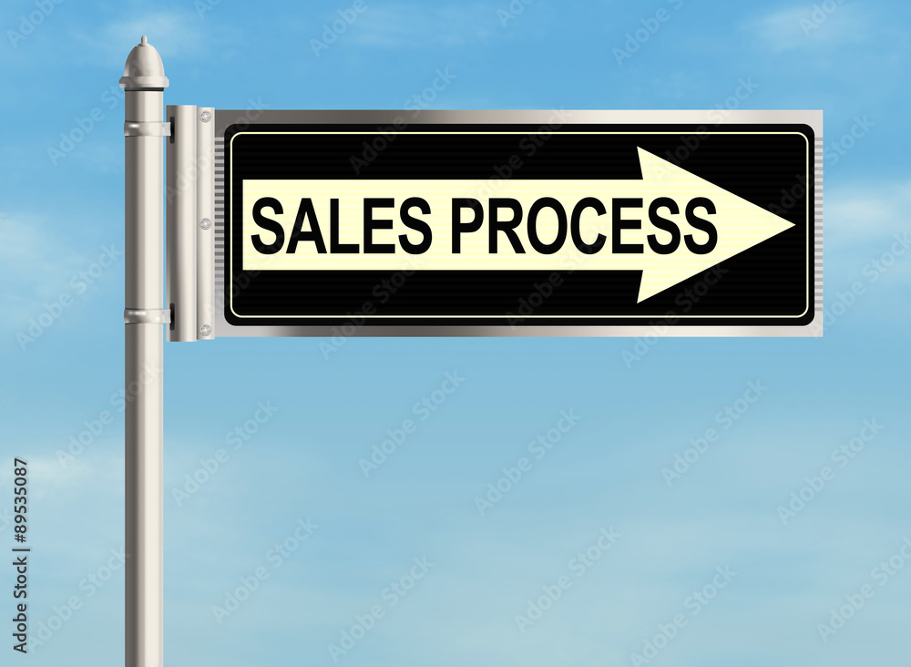 Sales process. Road sign on the sky background. Raster illustration. Sales process. Road sign on the sky background. Raster illustration.