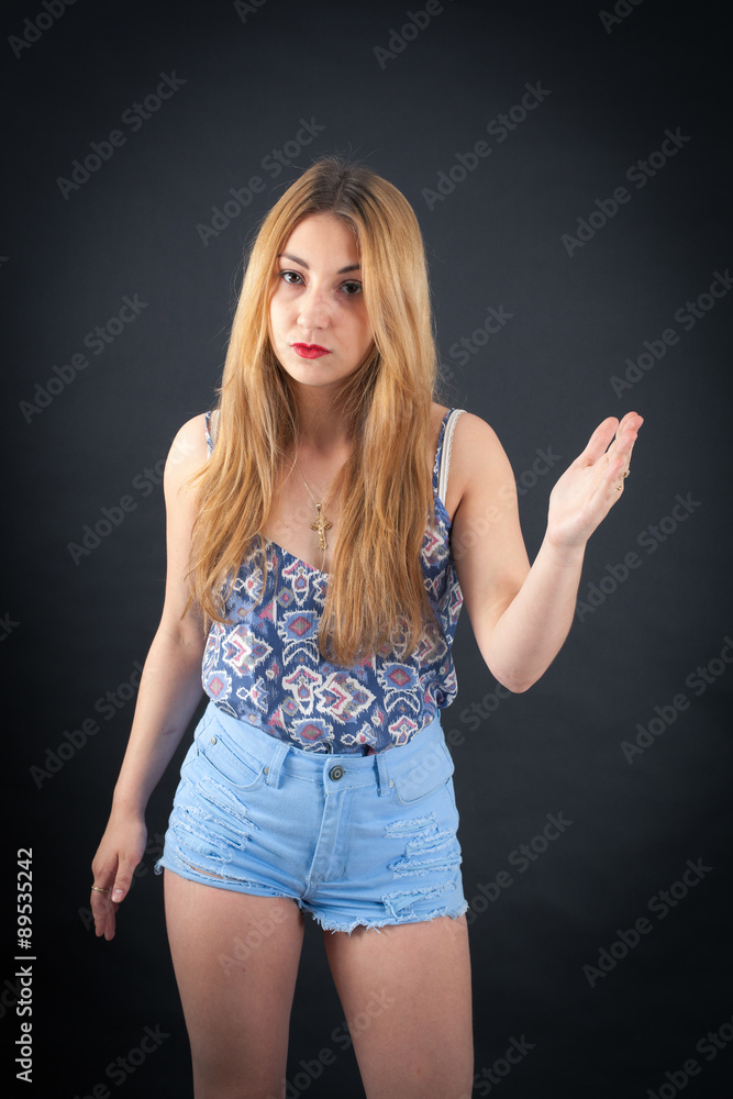 Beautiful girl doing different expressions in different sets of clothes: be careful Beautiful girl doing different expressions in different sets of clothes: be careful