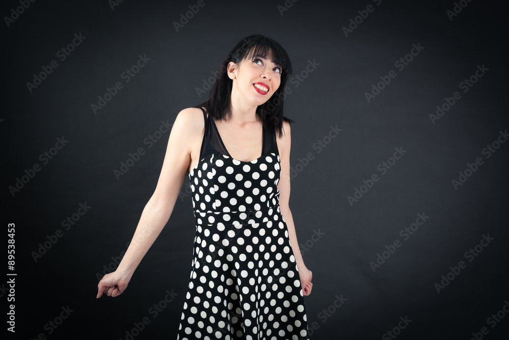 Beautiful woman doing different expressions in different sets of clothes: joy Beautiful woman doing different expressions in different sets of clothes: joy