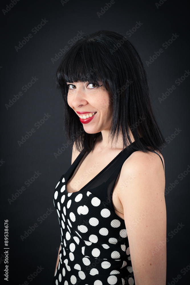 Naklejka premium Beautiful woman doing different expressions in different sets of clothes: love