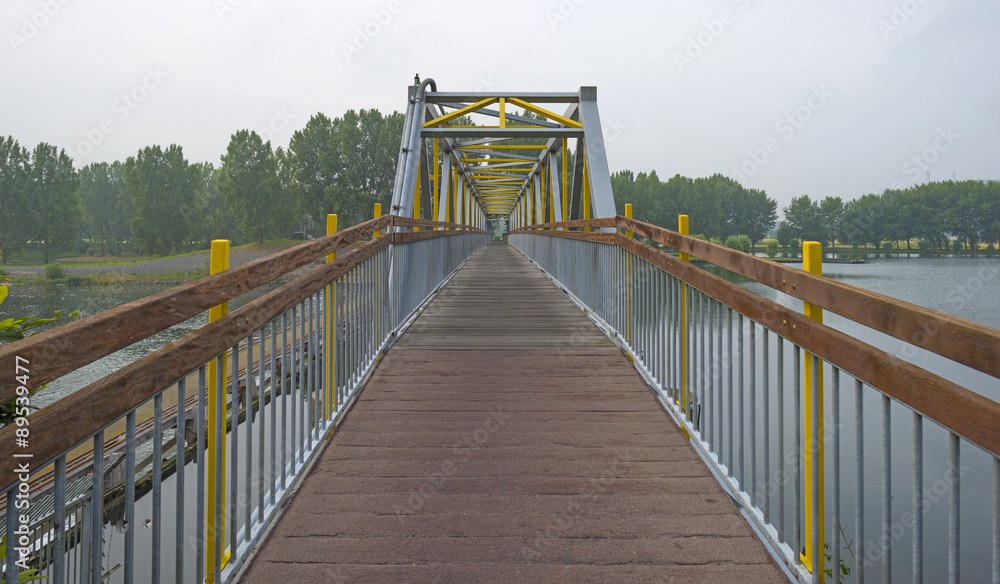 Obraz premium Footbridge over a river in summer