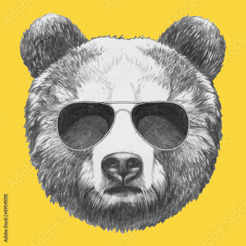 Portrait of Bear with mirror sunglasses. Vector