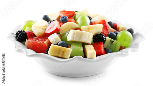 Fresh fruit salad, isolated on white