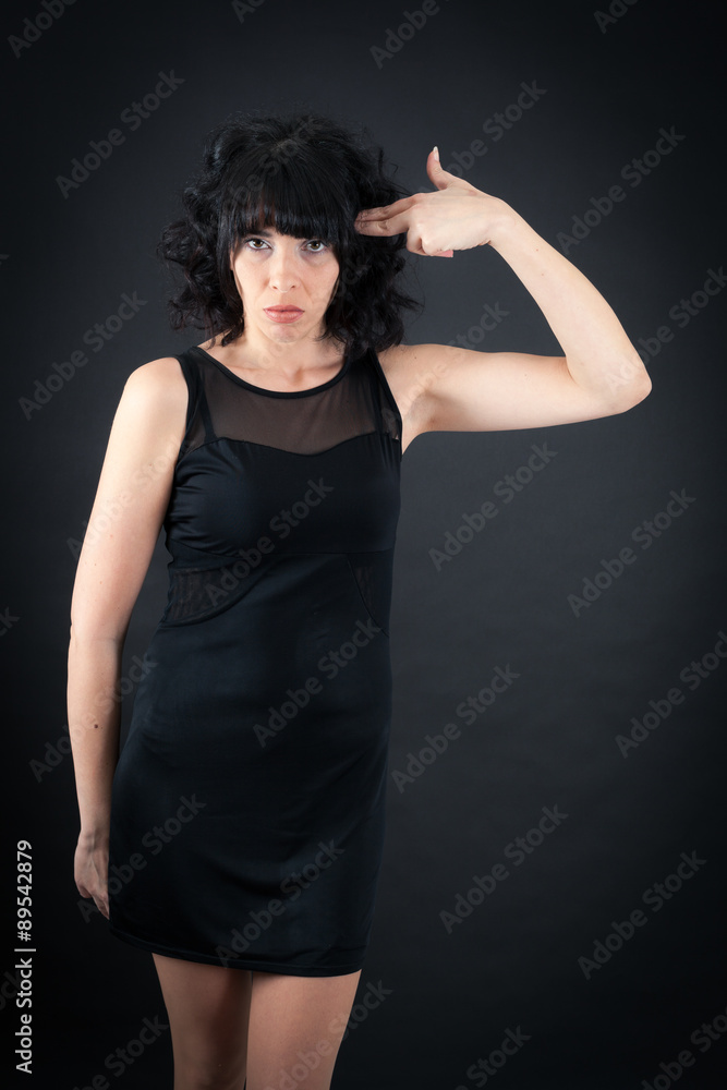 Beautiful woman doing different expressions in different sets of clothes: suicide