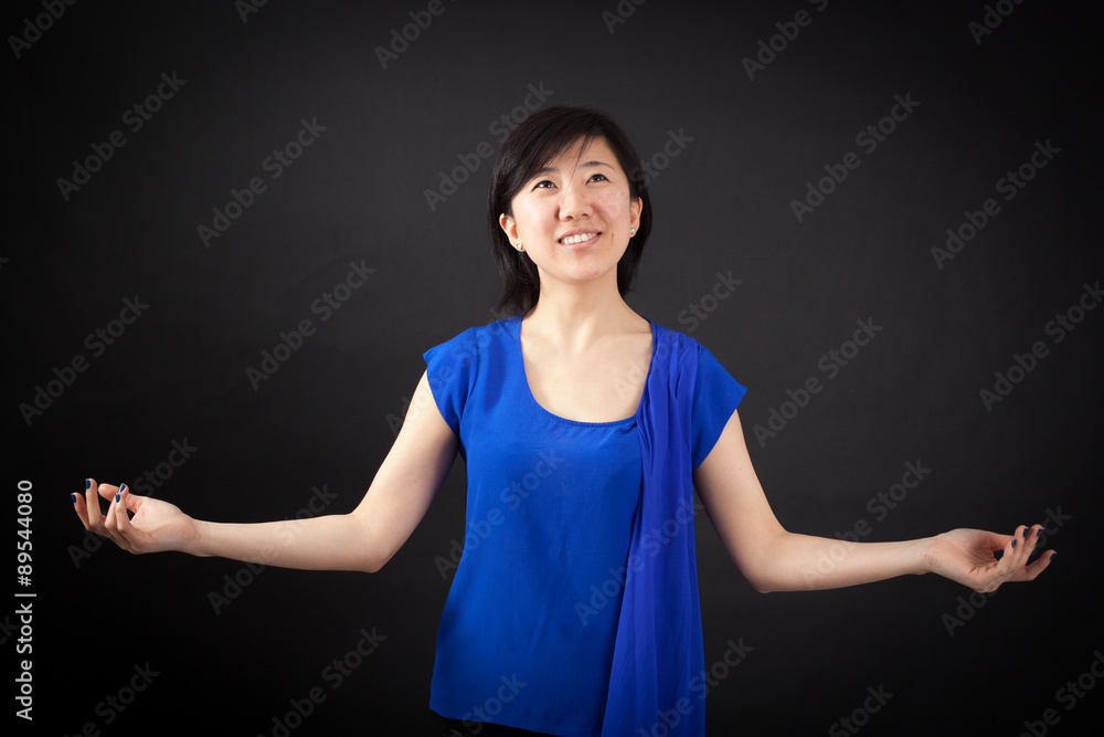 Beautiful woman doing different expressions in different sets of clothes: joy Beautiful woman doing different expressions in different sets of clothes: joy