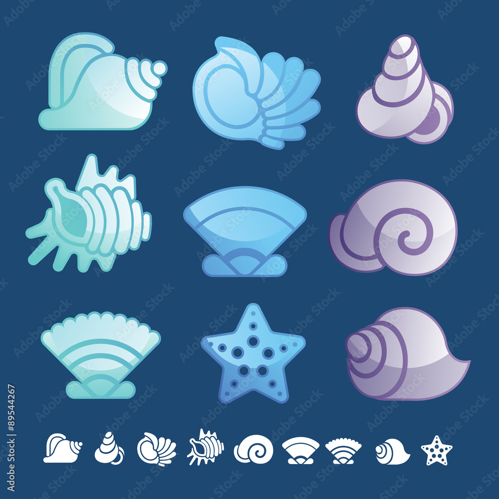 Set of seashell icons Set of seashell icons