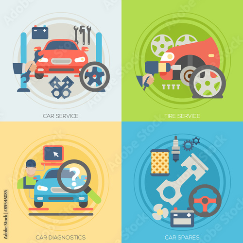 car service flat icons. Concepts for web banners and promotional