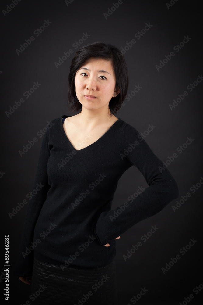 Obraz premium Beautiful woman doing different expressions in different sets of clothes: angry