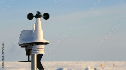 The anemometer measures wind speed in the Arctic polar station. photo