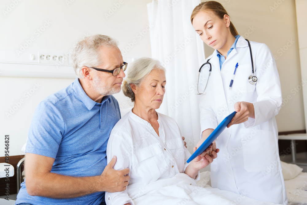 senior woman and doctor with tablet pc at hospital senior woman and doctor with tablet pc at hospital