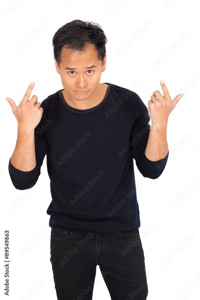 Handsome man doing different expressions in different sets of clothes: you are crazy Handsome man doing different expressions in different sets of clothes: you are crazy