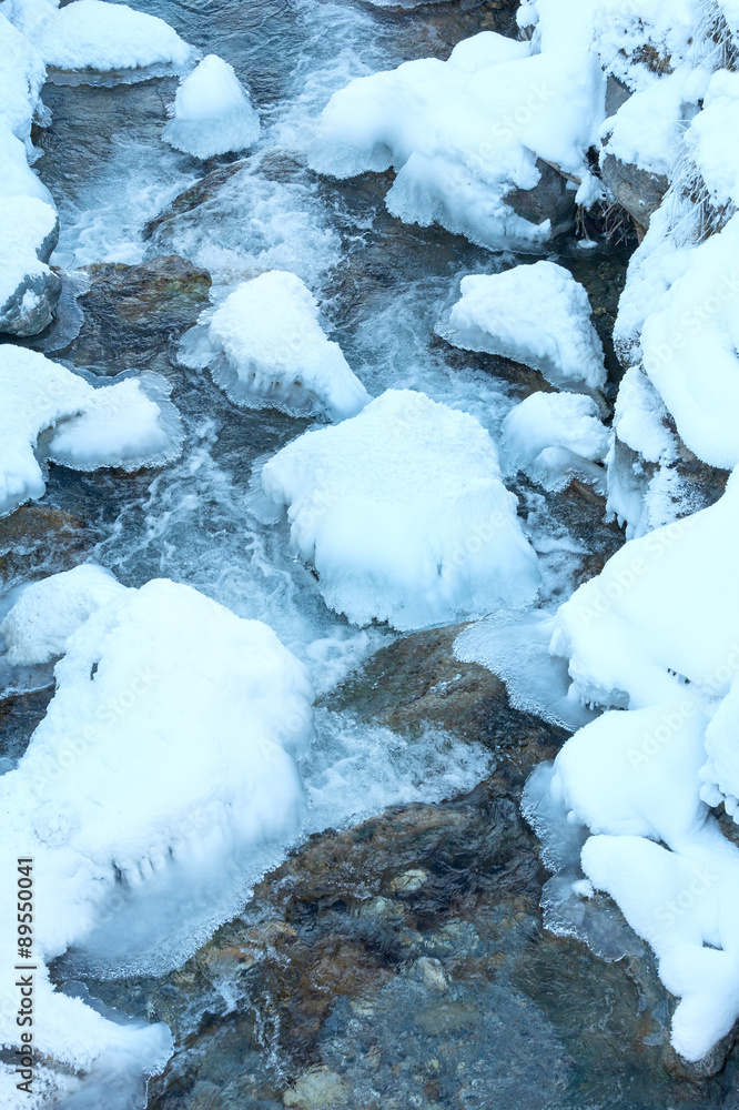 Winter stream with snow (closeup)