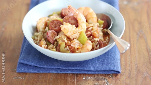 Jambalaya (Creole rice stew with prawns and sausage) photo