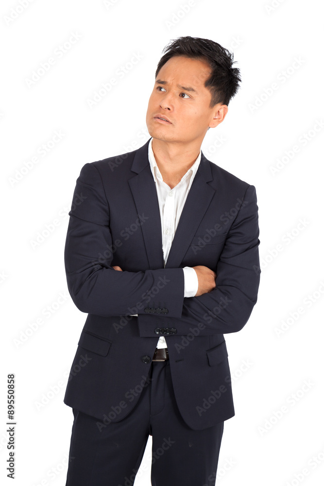 Handsome man doing different expressions in different sets of clothes: thinking Handsome man doing different expressions in different sets of clothes: thinking